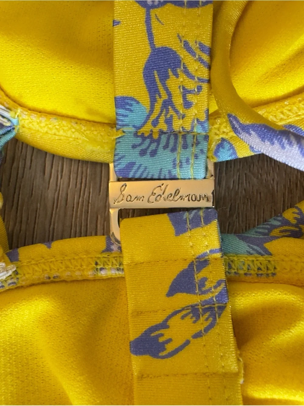 Sam Edelman Yellow‎ Floral Ruffle One-Piece Swimsuit with Blue Print